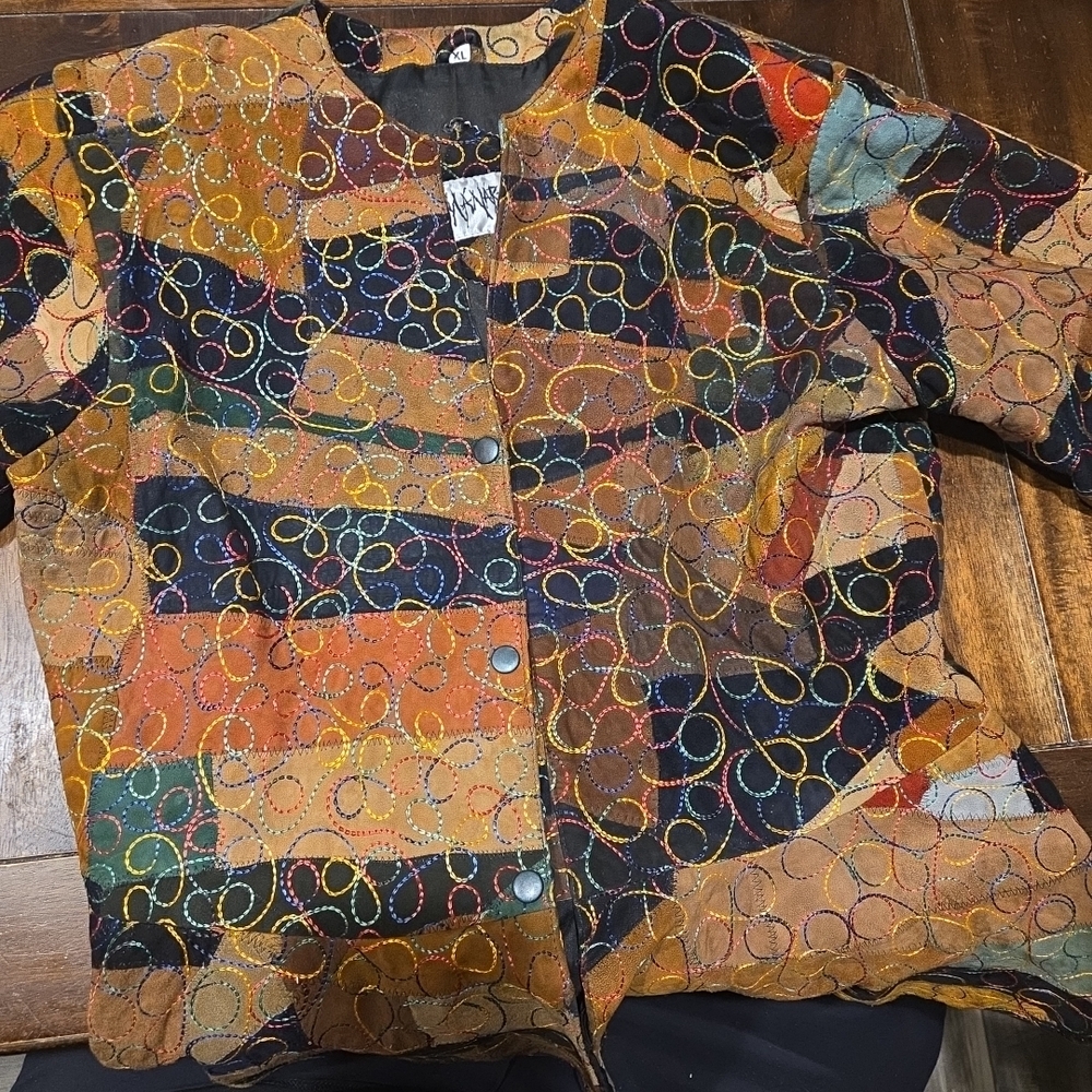 Multicolor‎ Patchwork Leather Jacket - image 1